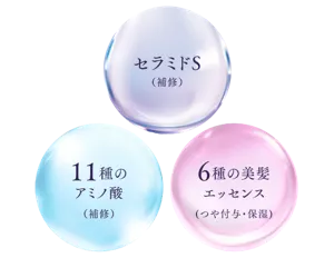 セラミドS（補修）　11種のアミノ酸（補修）　6種の美髪エッセンス（つや付与・保湿）