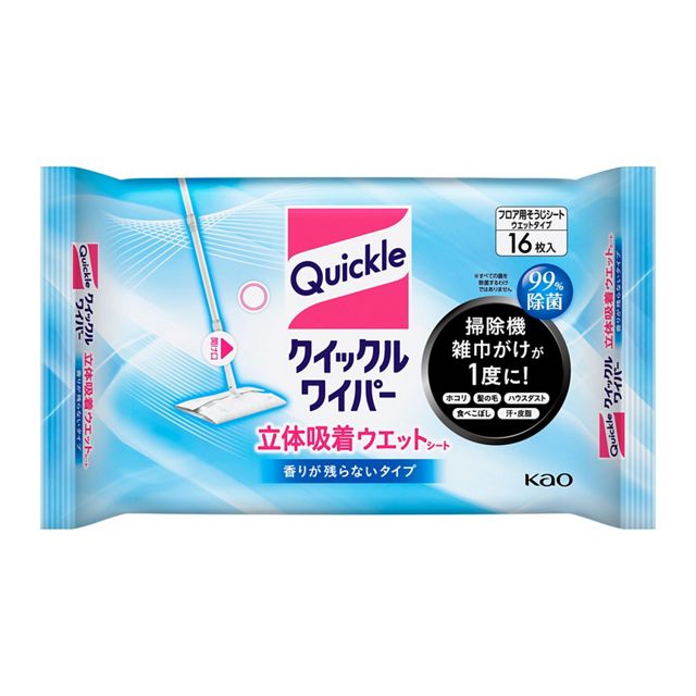 花王公式商品写真：クイックルワイパー 立体吸着ウエットシート 香りが残らないタイプ16枚入り