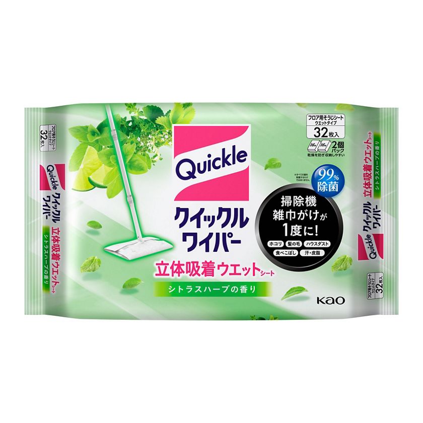 クイックルワイパー 立体吸着ウエットシート シトラスハーブの香り ３２枚入 花王公式通販 【My Kao Mall】