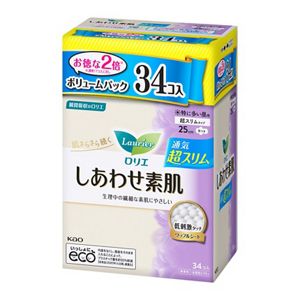 ロリエ　しあわせ素肌　通気超スリム　特に多い昼用２５ｃｍ　羽つき　３４個　２個セット
