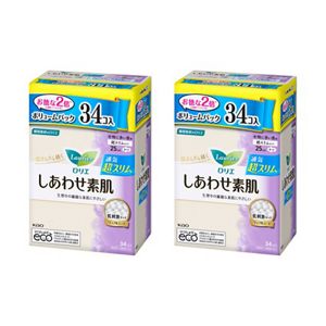 ロリエ　しあわせ素肌　通気超スリム　特に多い昼用２５ｃｍ　羽つき　３４個　２個セット