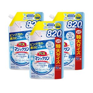 バスマジックリン泡立ちスプレー　SUPERCLEAN　香りが残らないタイプ　スパウトパウチ　８２０ｍｌ　３個セット