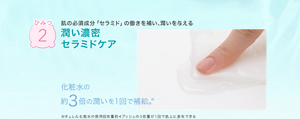 ひみつ2 肌の必須成分「セラミド」の働きを補い、潤いを与える 潤い濃密 セラミドケア 化粧水の約  倍の潤いを１回で補給。
