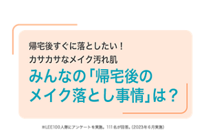 帰宅後すぐに落としたい！カサカサなメイク汚れ肌 みんなの「帰宅後のメイク落とし事情」は？※LEE100人隊にアンケートを実施。111名が回答。（2023年6月実施）
