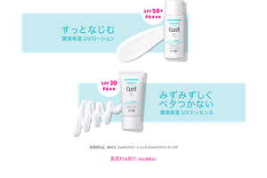 すっとなじむ 潤浸保湿 UVローション みずみずしく ベタつかない 潤浸保湿 UVエッセンス 医薬部外品 販売名 CurélUVローションＥ/CurélUVエッセンスD 肌荒れを防ぐ （消炎剤配合）