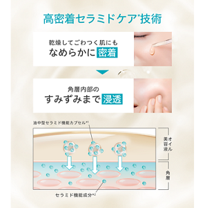 高密着セラミドケア技術 乾燥してごわつく肌にもなめらかに密着 角層内部のすみずみまで浸透 