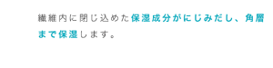 繊維内に閉じ込めた保湿成分がにじみだし、角層まで保湿します。