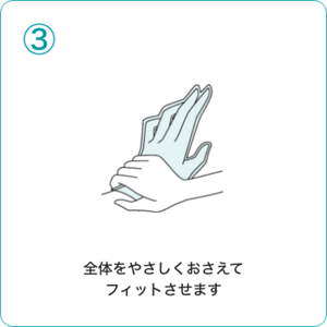 ③全体をやさしくおさえて フィットさせます