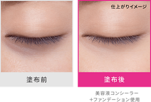 塗布前と塗布後の仕上がりイメージ 美容液コンシーラー＋ファンデーション使用