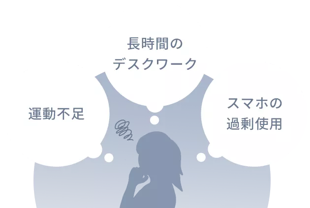 歪みの原因となる 運動不足 長時間のデスクワーク スマホの過剰使用