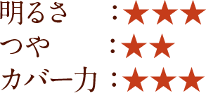 明るさ：★★★　つや：★★　カバー力：★★★