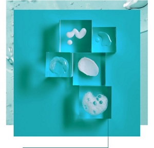 Curél product textures showcased using perspex blocks 