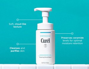 Infographic describing the benefits of using Curél Foaming Facial Wash