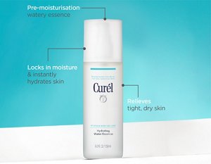Infographic describing the benefits of using Curél Hydrating Water Essence