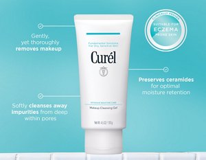 Infographic describing the benefits of using Curél Makeup Cleansing Gel