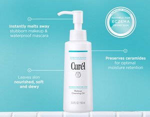 Infographic showing the benefits of Curél Makeup Cleansing Oil