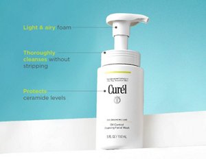 Infographic describing the benefits of using Curél Oil Control Foaming Facial Wash