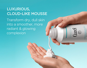 Curél Resurfacing Micro Mousse Cleanser dispensing luxurious cloud-like mousse into an open hand