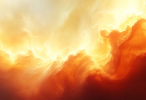 Fiery orange and yellow cloudscape, celestial abstract background.