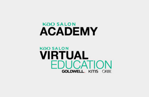 "KAO SALON ACADEMIES & VIRTUAL EDUCATION" in black and green letters in front of a bright background.