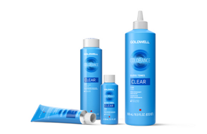 Three blue-packaged Colorance bottles and one tube in front of bright background.