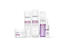 Different Goldwell Dualsenses Blondes & Highlights products in a row and bright background