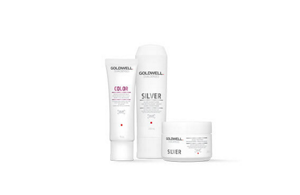 Three different Goldwell Dualsenses products in a row and bright background