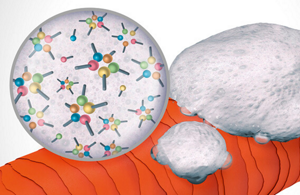 Animated close up of hair and a drop of shampoo showing its' structure