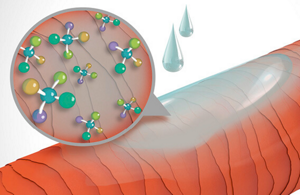 Animated close up of hair and a drop of shampoo showing its' structure and effect