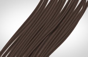 Group of a graphic design hair tinted on strong brown on a shaded light grey background.