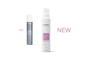 新舊品對照圖示：NATURALLY FULL與完美熱造型 二合1定型液