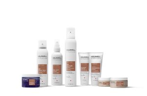 eight goldwell stylesign products for texture products lined up horizontally in a row on a white background