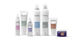 seven goldwell stylesign styling product line in a row on a white background