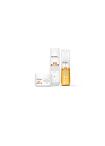 three goldwell products sun reflects for hair lined up horizontally in a row on a white background