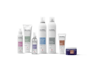 various goldwell stylesign styling products in a row on a white background