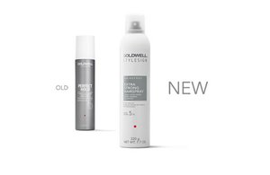 a package of goldwell stylesign sprayer and extra strong hairspray on a white background