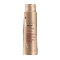 A rose gold bottle of Kerasilk; Goldwell's keratin-smoothing treatment and complimentary home care routine launched in 2013