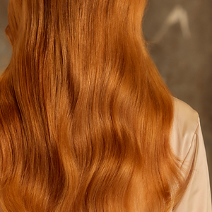 A model's radiant orange hair flows down her back, demonstrating the ultra-strong hold and frizz resistance delivered by Goldwell's products