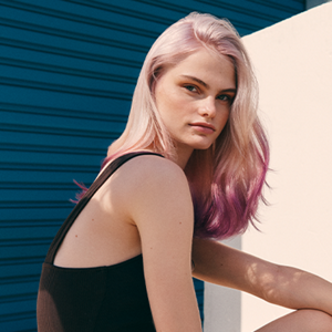 A collage of images showing the Goldwell Velvet Gradients on real hair, when dry, during the dyeing and when wet.