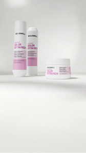 Goldwell Dualsenses Color Extra Rich product range displayed on a grey background