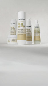 Goldwell Dualsenses Rich Repair product range displayed on a grey background