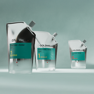 A group shot of Goldwell's Structure + Shine range including the Medium, Regular and Strong Softening Creams