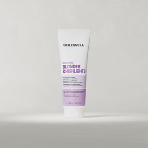 Goldwell Dualsenses Blondes & Highlights Toning Conditioner, σε σωληνάριο των 200 ml, τοποθετημένο σε όρθια θέση πάνω σε ένα απαλό, ανοιχτό γκρι φόντο στούντιο.