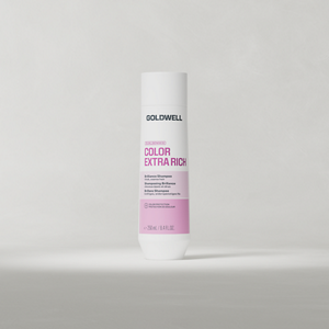 Goldwell Dualsenses Color Extra Rich Shampoo 250 ml bottle standing upright on a soft light grey studio background.