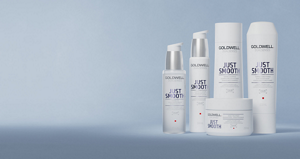 Group shot of the StyleSign Smooth Product Range from Goldwell, including Air-Dry BB Cream, Weightless Shine-Oil and Shine Spray for sleek smoothness and shine for all hair types.