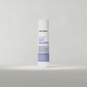Goldwell Dualsenses Just Smooth Shampoo 250 ml bottle standing upright on a soft light grey studio background.