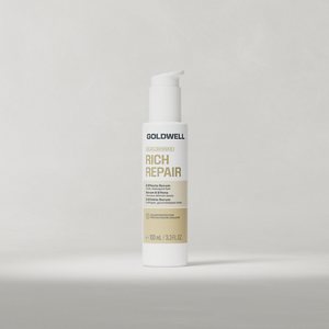 Goldwell Dualsenses Rich Repair 6 Effects Serum bottle standing upright on a soft light grey studio background.