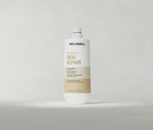 Goldwell Dualsenses Rich Repair Mask 1000 ml bottle standing upright on a soft light grey studio background.