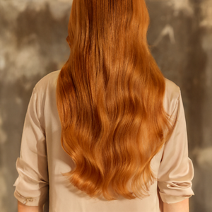 A model's radiant orange hair flows down her back, demonstrating the ultra-strong hold and frizz resistance delivered by Goldwell's products