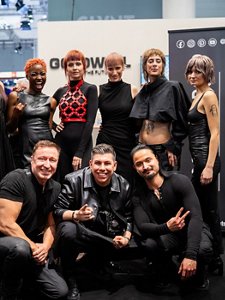 Models posing for Glow Up News Product by Goldwell  
